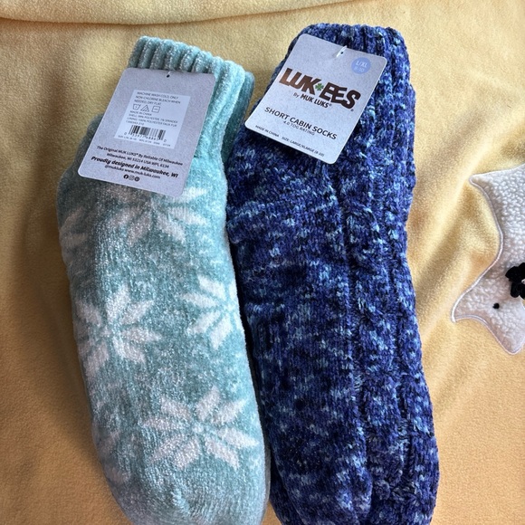 Sold Lot 2 Pairs Muk Luks Cabin Slipper Sock Women’s Socks Non Skid Lined 8-10 - Picture 7 of 7